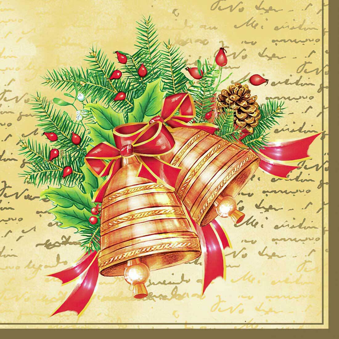 Decoupage Paper Napkins - Christmas/Xmas - Bells (1 Sheet) Out of Stock