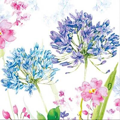 Decoupage Paper Napkins - Floral - Agapanthe Bleu (1 Sheet)