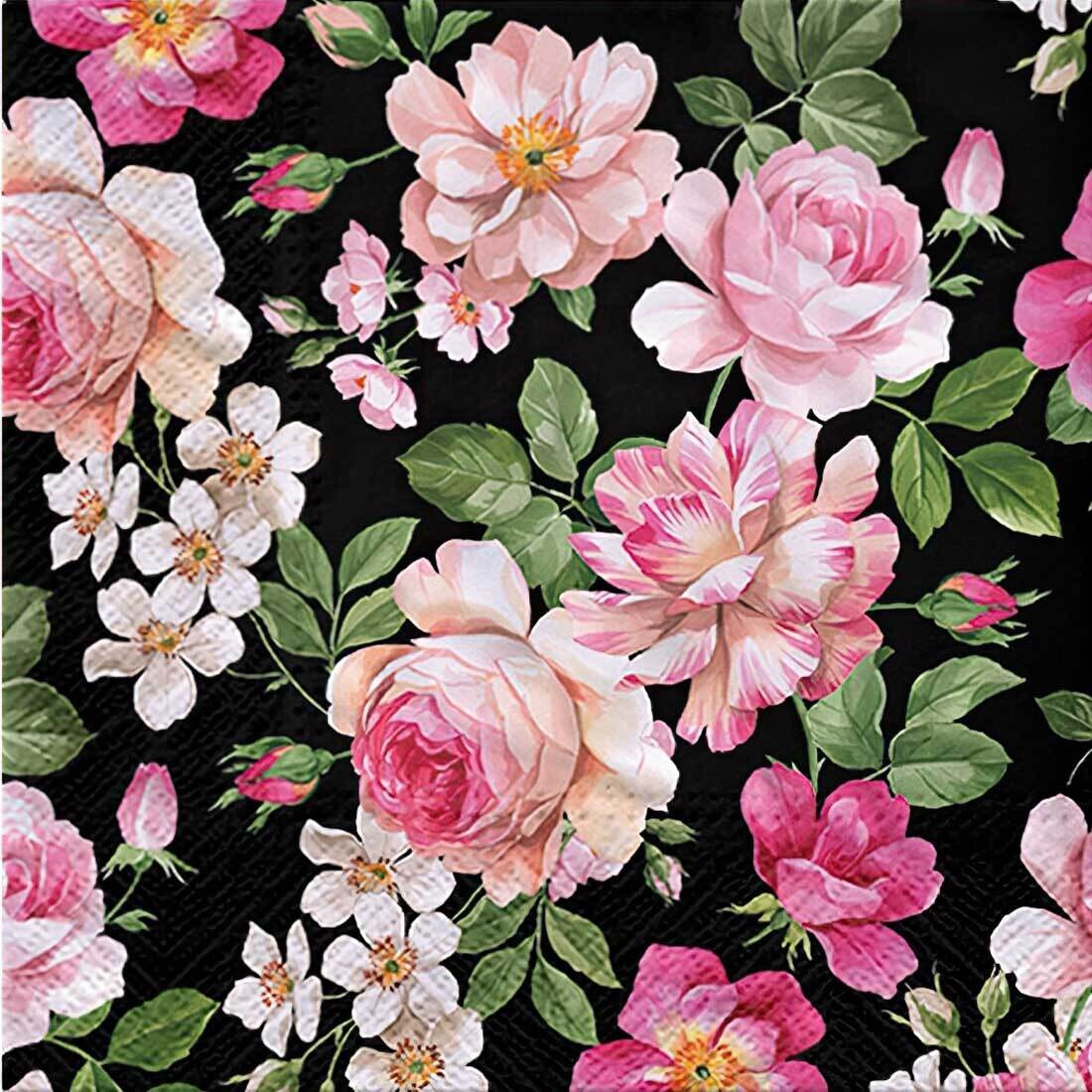 Decoupage Paper Napkins - Floral - Roses Glory Black (1 Sheet)