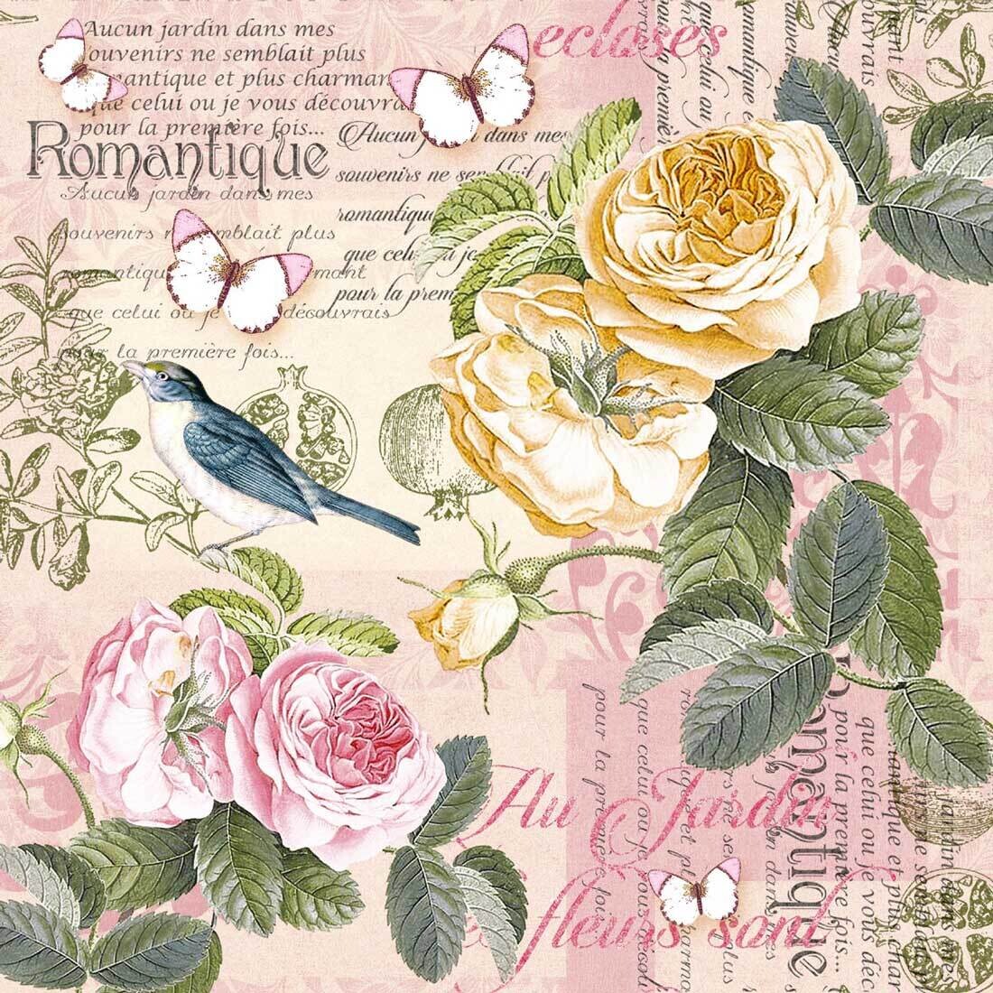 Decoupage Paper Napkins - Bird / Floral / Butterflies - Romantique (1 Sheet)