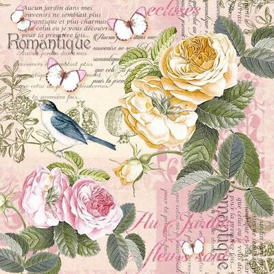 Decoupage Paper Napkins - Bird / Floral / Butterflies -Romantique (1 Sheet) Out of Stock