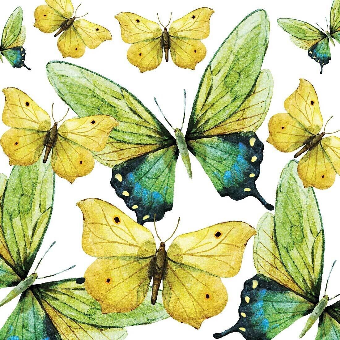 Decoupage Paper Napkins - Butterflies - Green Butterflies (1 Sheet)