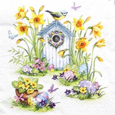 Decoupage Paper Napkins - Bird - Birdhouse & Easter Eggs (1 Sheet) Out of Stock
