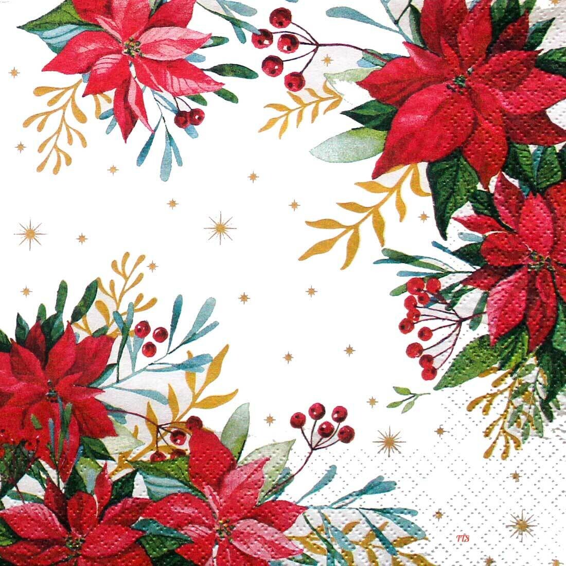 Decoupage Paper Napkins - Floral - Traditional Poinsettia (1 Sheet) OUT OF STOCK