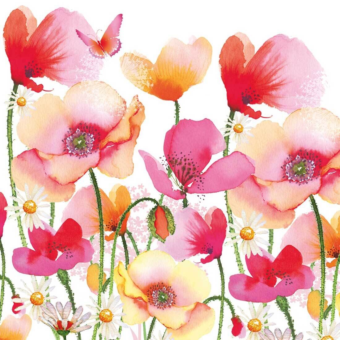 Decoupage Paper Napkins - Floral - Aquarell Poppies & Daisiescm (1 Sheet)