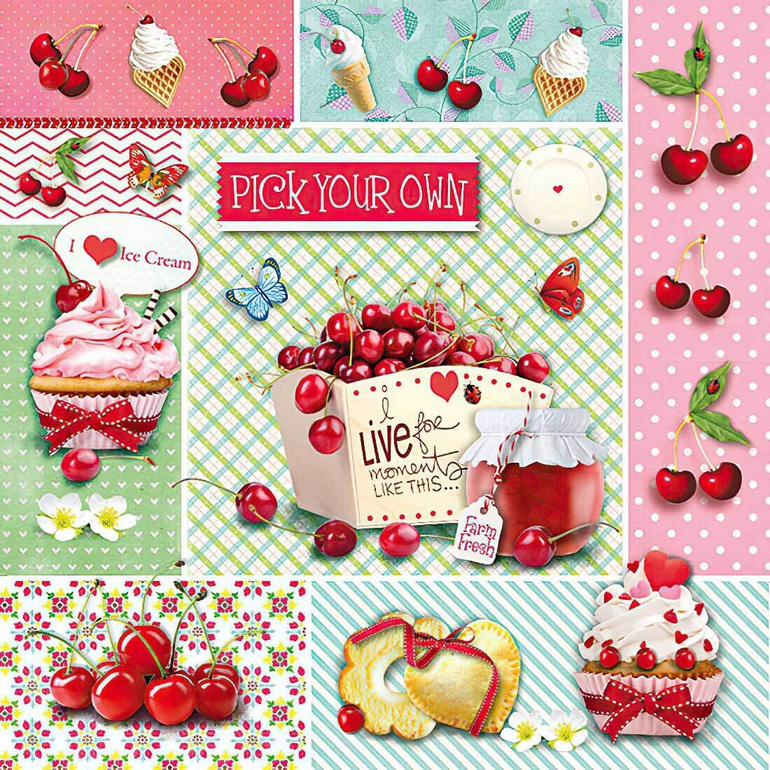 Decoupage Paper Napkins - Food & Drinks - Red Cherries (1 Sheet)