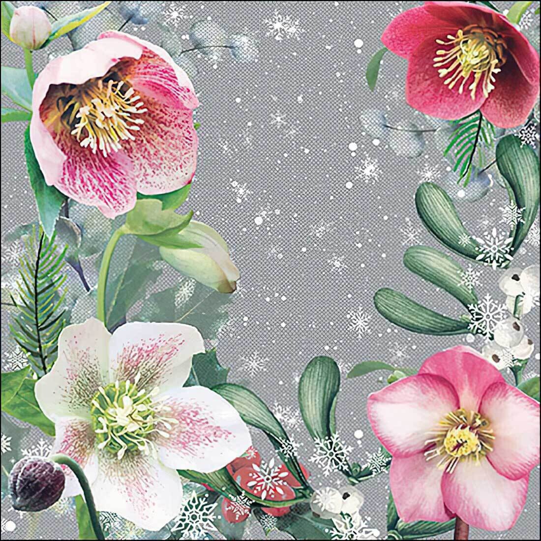 Decoupage Paper Napkins - Floral - Helleborus Orientalis Grey (1 Sheet)
