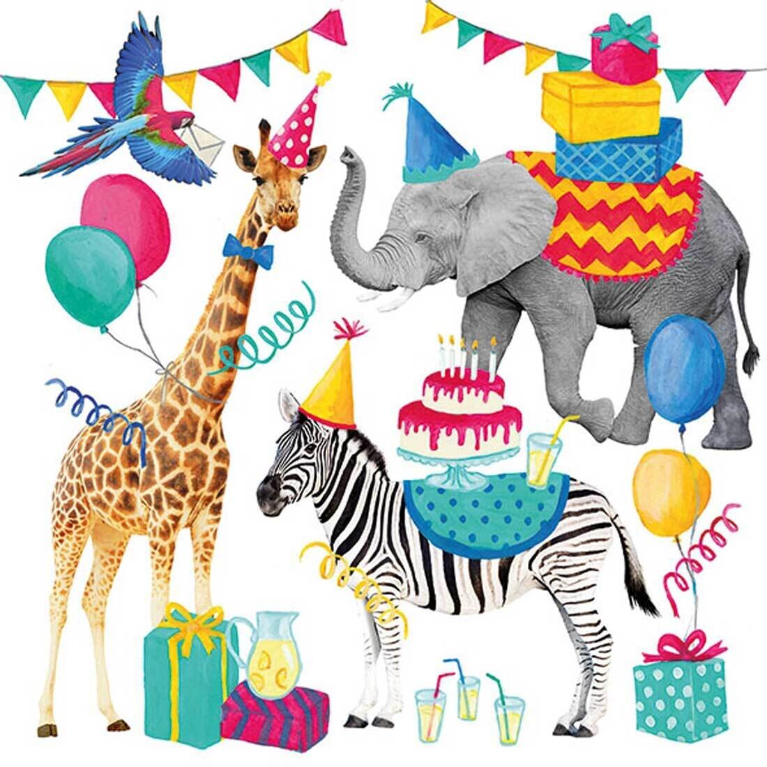 Decoupage Paper Napkins - Animals - Animal Birthday (1 Sheet)