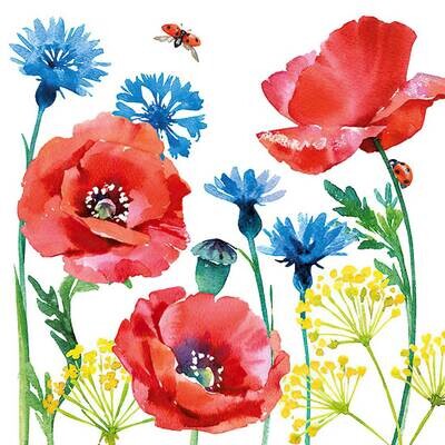 Decoupage Paper Napkins - Floral - Cornflower And Poppy (1 Sheet)