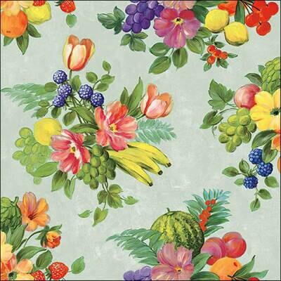 Decoupage Paper Napkins - Food & Drinks - Flowers and Fruits Green (1 Sheet)
