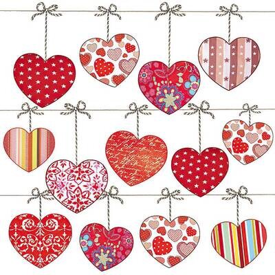 Decoupage Paper Napkins - Heart/Love - Hearts on Wire (1 Sheet)