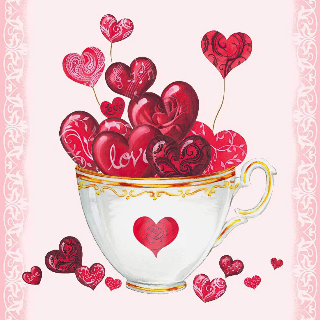 Decoupage Paper Napkins - Heart/Love - Cup of Hearts (1 Sheet)