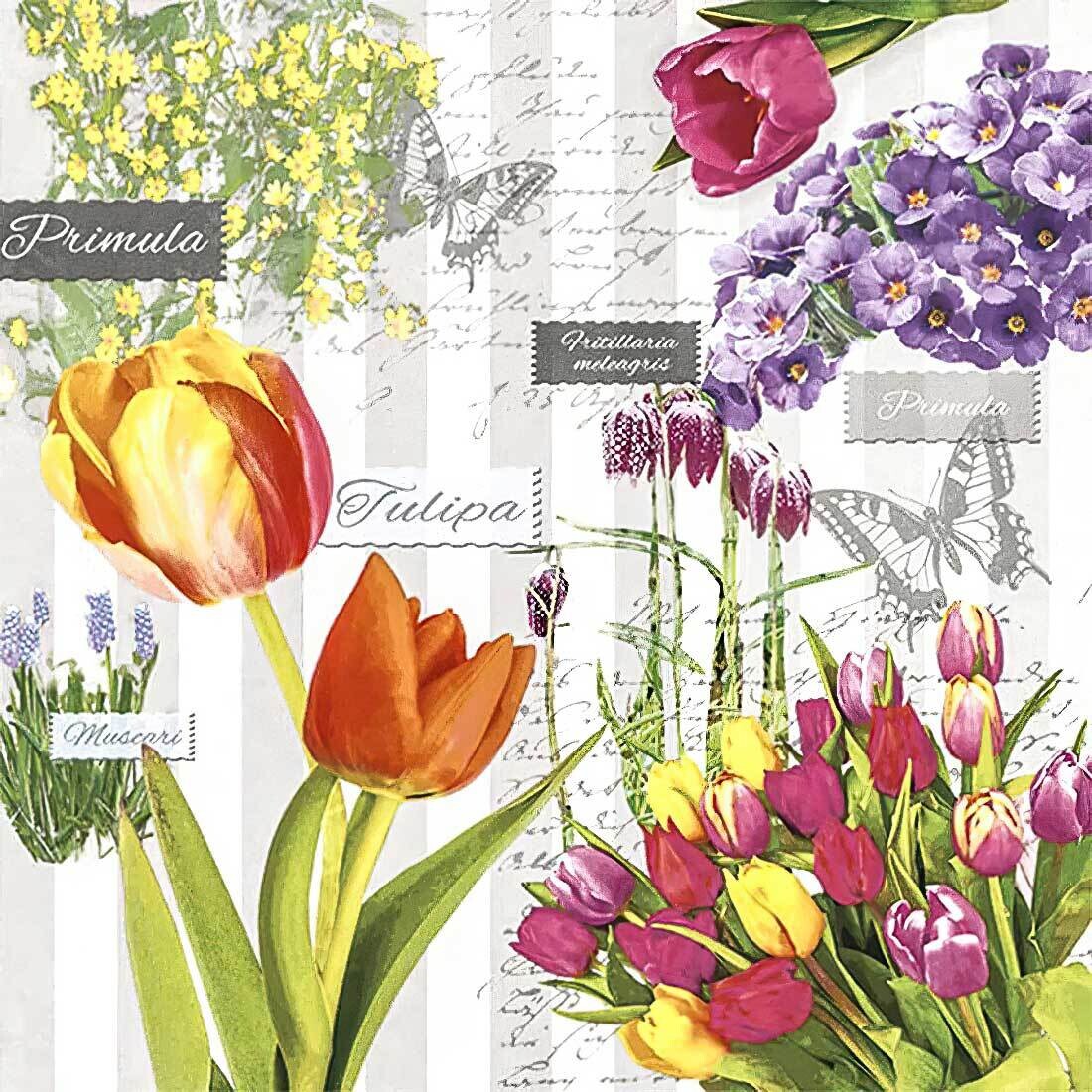 Decoupage Paper Napkins - Floral - Spring Flowering Grey (1 Sheet)