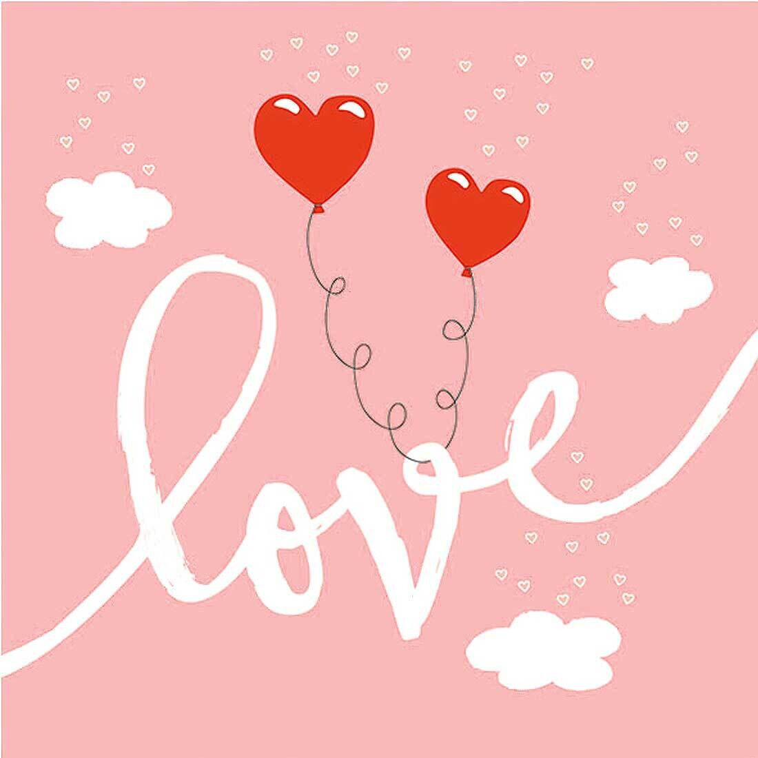 Decoupage Paper Napkins - Heart/Love - Love Balloons Pale Rose (1 Sheet)
