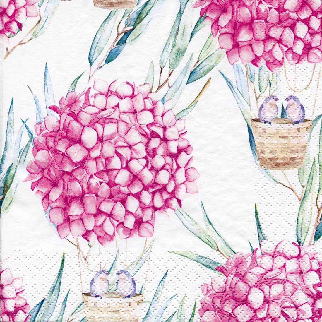 Decoupage Paper Napkins - Floral - Hydrangea Balloons Pink
 (1 Sheet)