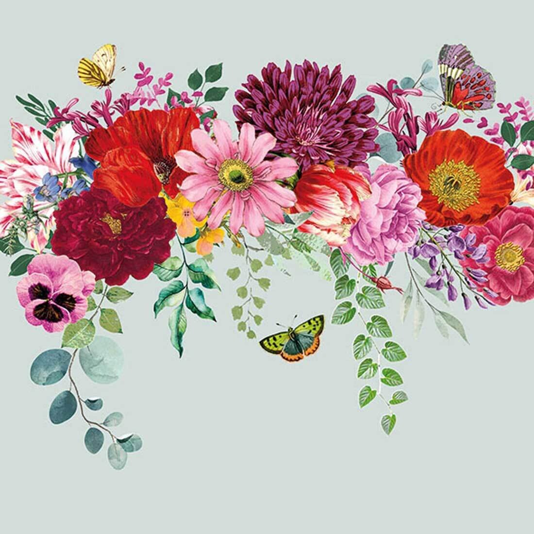 Decoupage Paper Napkins - Floral - Flower Border Green (1 Sheet)