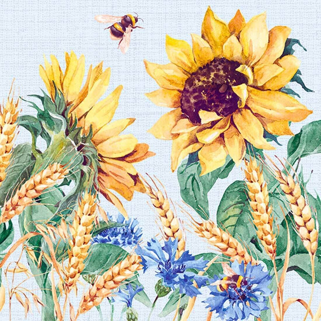 Decoupage Paper Napkins - Floral - Sunflower And Wheat Blue (1 Sheet)