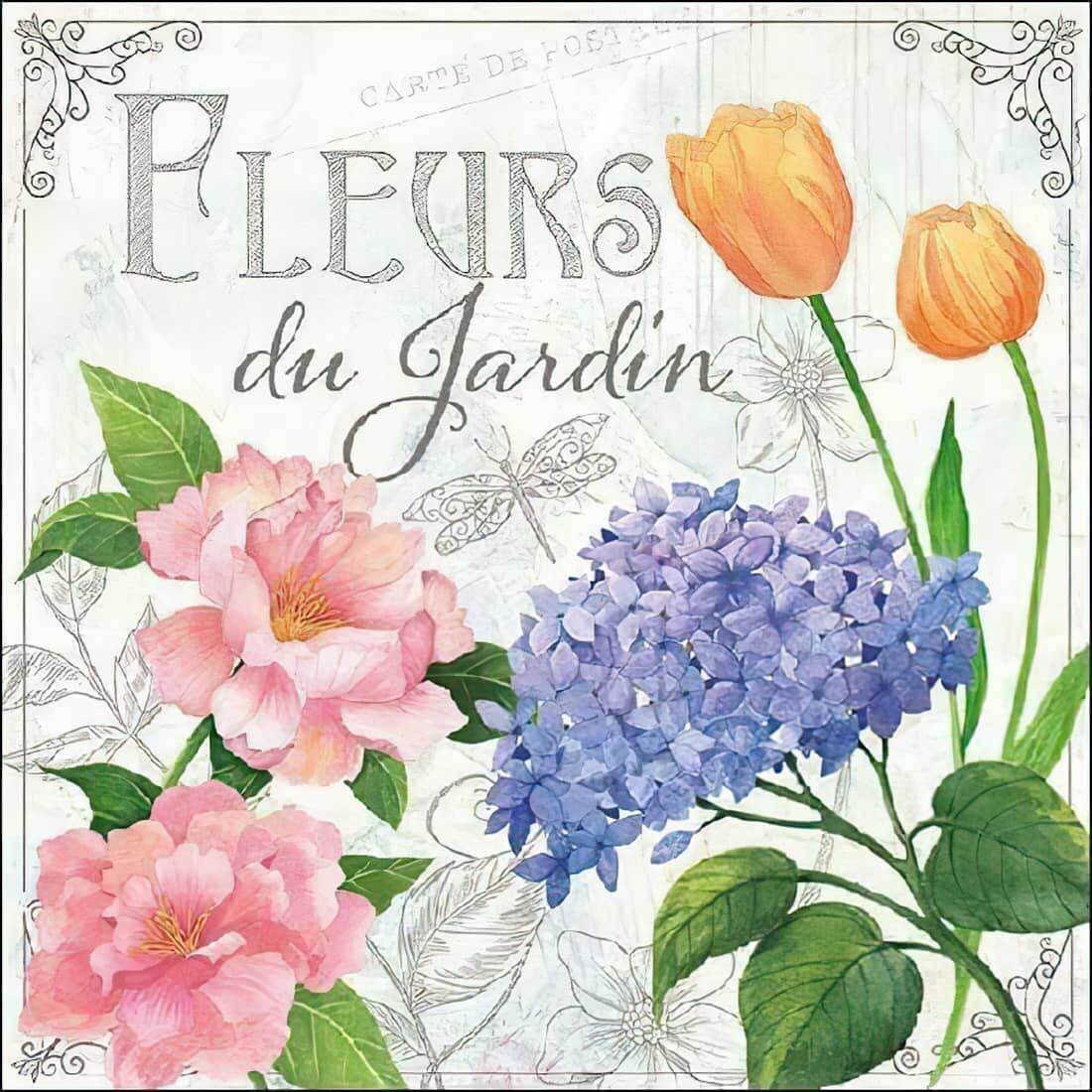 Decoupage Paper Napkins - Floral - Fleurs De Jardin (1 Sheet)