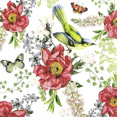 Decoupage Paper Napkins - Bird -  Bird and Roses (1 Sheet)