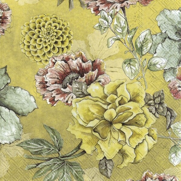 Decoupage Paper Napkins - Floral - Blossom Tale Ochre (1 Sheet)