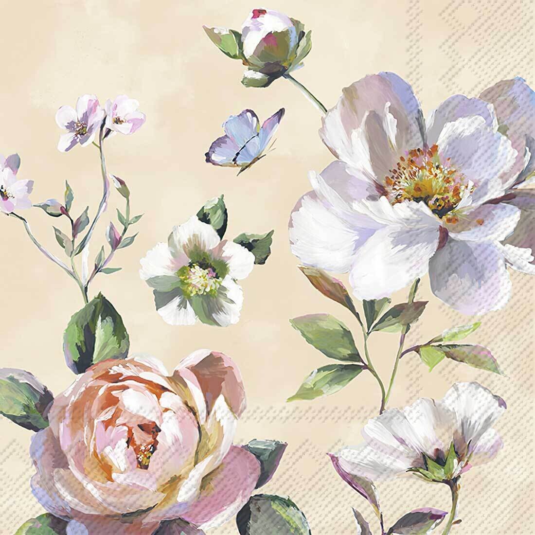 Decoupage Paper Napkins - Floral - Jonna Cream (1 Sheet) Out of Stock
