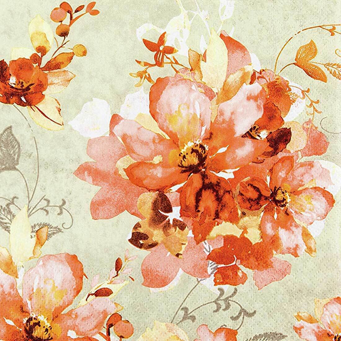 Decoupage Paper Napkins - Floral - Ofelia Orange (1 Sheet)