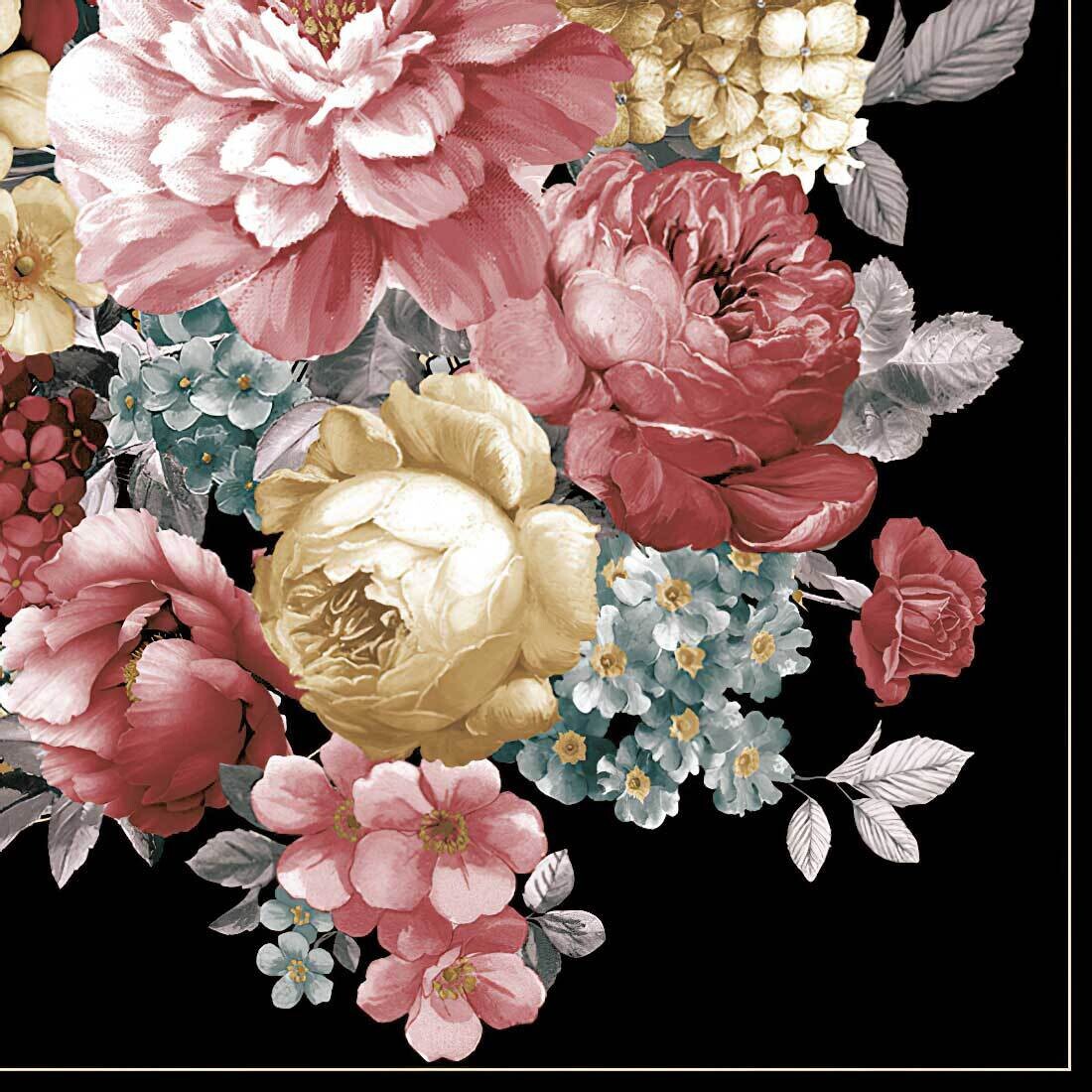 Decoupage Paper Napkins - Floral - Bunch of Flowers with Mandala Dark Claret Black (1 Sheet)