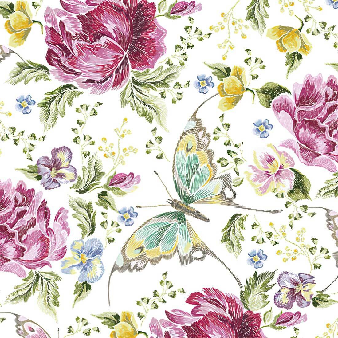Decoupage Paper Napkins - Butterflies - Embroidery Flowers and Butterflies (1 Sheet)