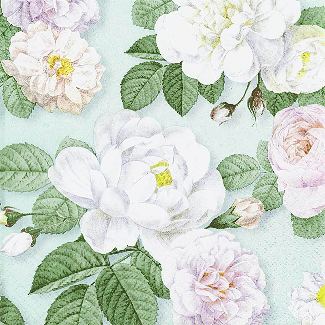 Decoupage Paper Napkins - Floral - La Rosa Mint (1 Sheet)