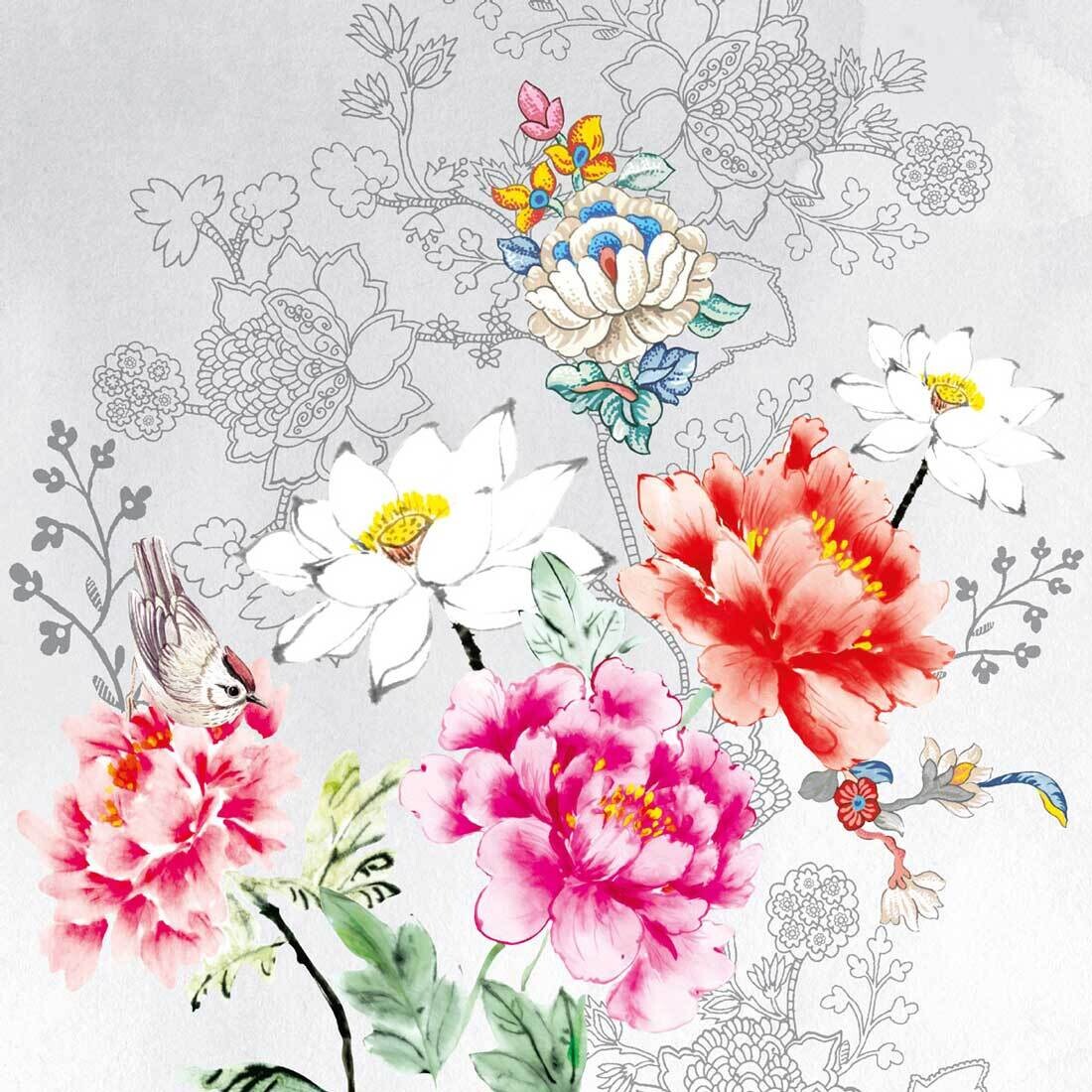 Decoupage Paper Napkins - Floral - Flower Silhouette Light Grey (1 Sheet)