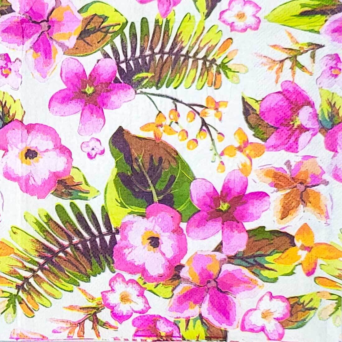 Decoupage Paper Napkins - Floral - Bright Pink Flowers (1 Sheet)