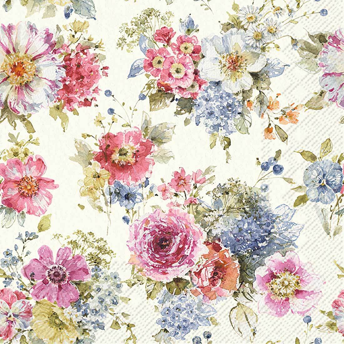 Decoupage Paper Napkins - Floral - Garden Flower Cream (1 Sheet)