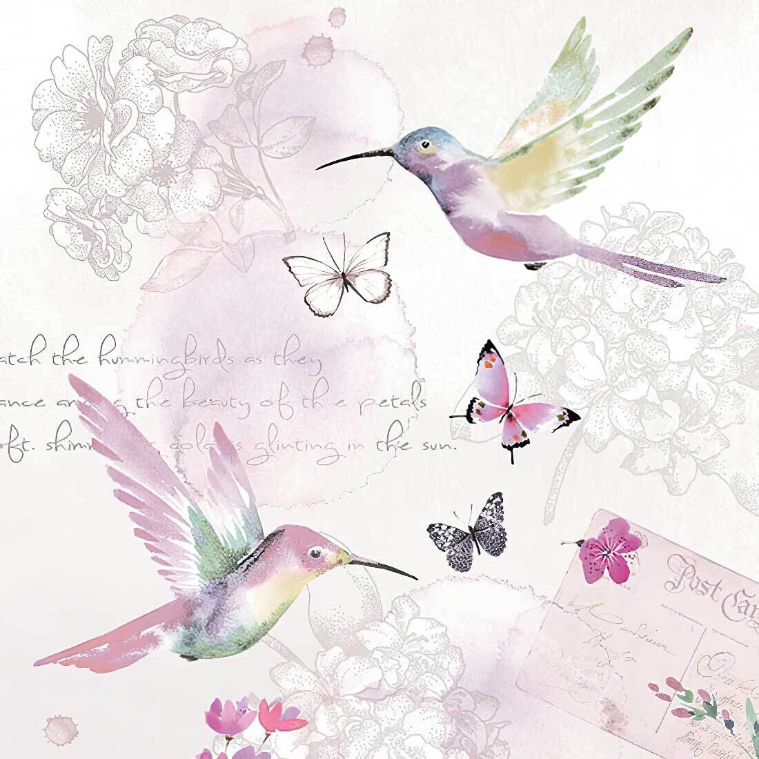 Decoupage Paper Napkins - Bird - Pale Hummingbirds (1 Sheet)
