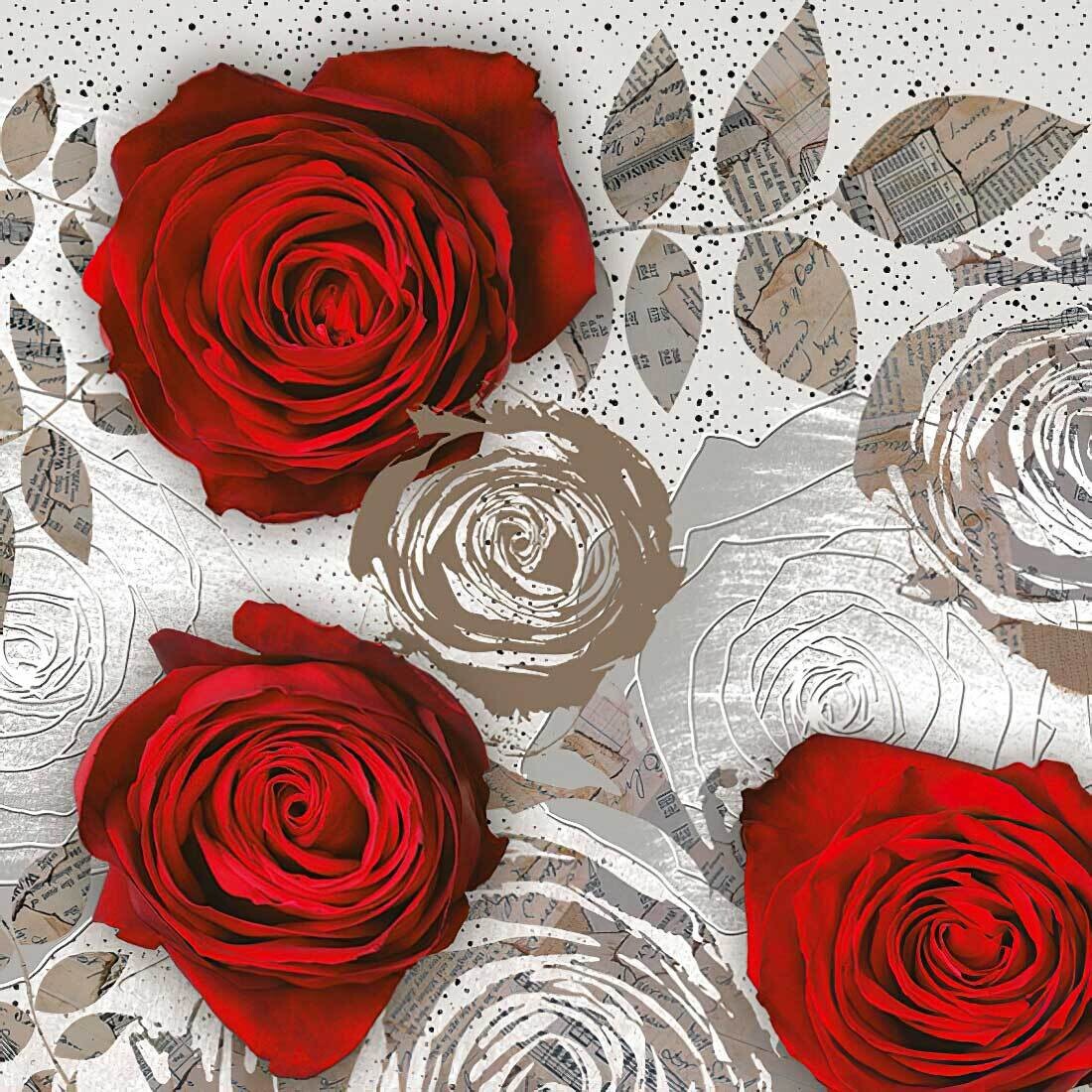Decoupage Paper Napkins - Floral - Red Roses with Floral Prints (1 Sheet)