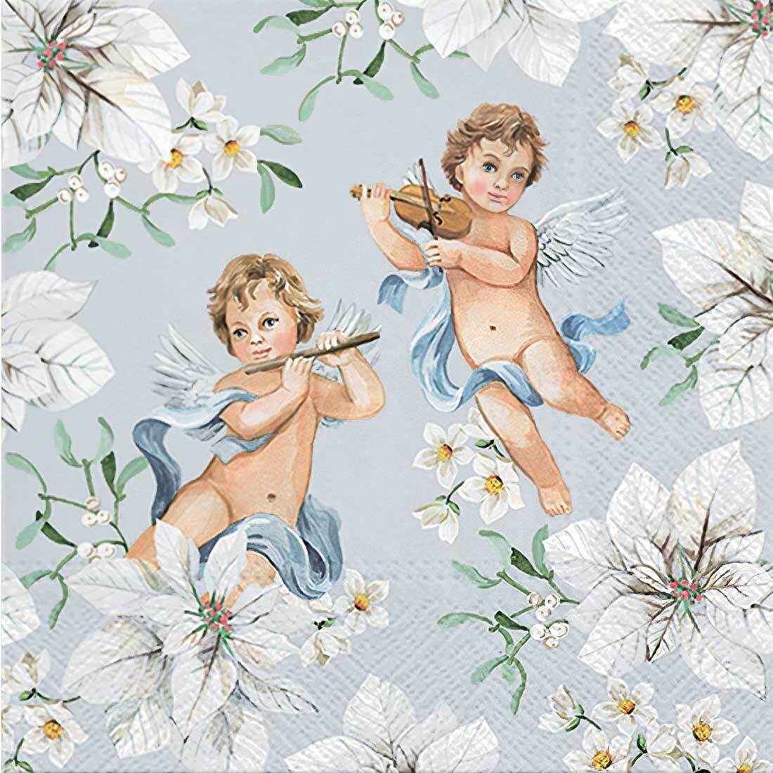 Decoupage Paper Napkins - Angels in Flowers Silver (1 Sheet)