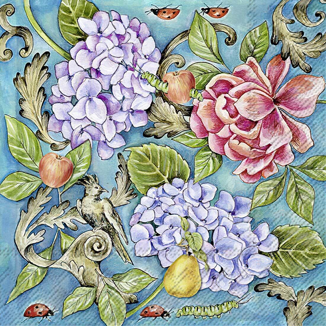Decoupage Paper Napkins - Floral - Roslyn Garden Blue (1 Sheet)