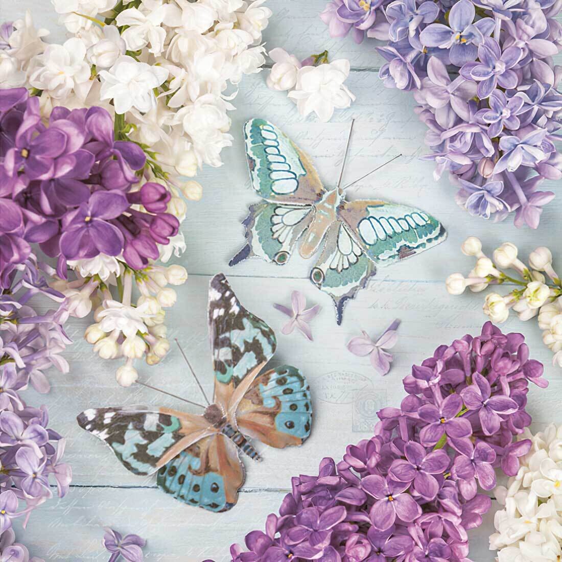 Decoupage Paper Napkins - Butterflies - Lilac Collage with Butterflies (1 Sheet)