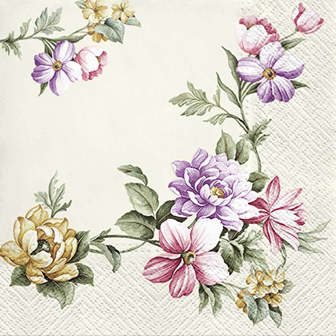 Decoupage Paper Napkins - Floral - Elegant Garland Cream (1 Sheet)