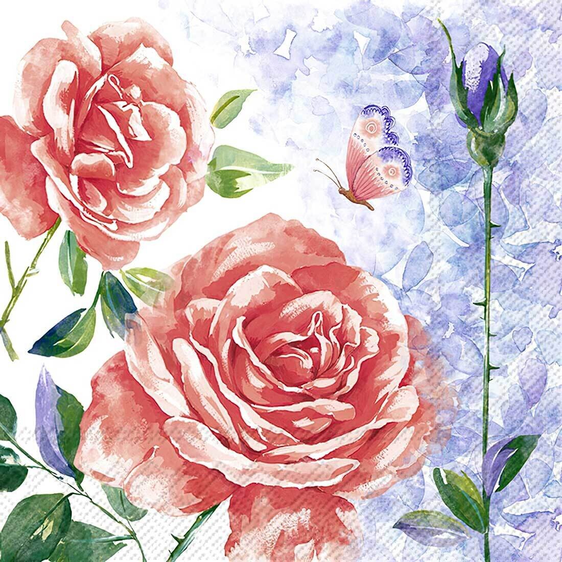 Decoupage Paper Napkins - Floral - Aquarell Rose (1 Sheet) Out of Stock