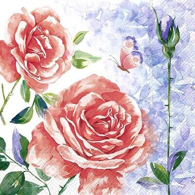 Decoupage Paper Napkins - Floral - Aquarell Rose (1 Sheet)