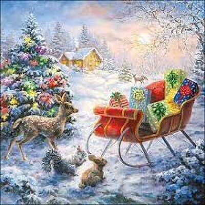 Decoupage Paper Napkins - Christmas/Xmas - Packages in Sledge (1 Sheet)