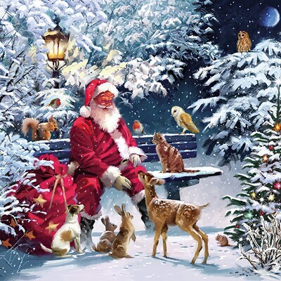 Decoupage Paper Napkins - Christmas/Xmas - Santa On Bench (1 Sheet) Out of Stock