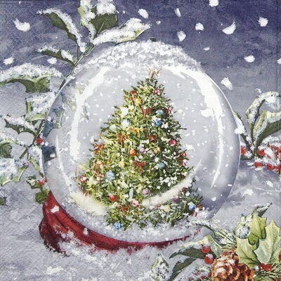Decoupage Paper Napkins - Christmas/Xmas - Tree in Snowglobe (1 Sheet)