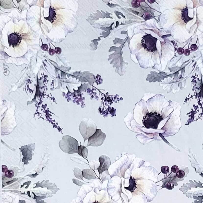 Decoupage Paper Napkins - Floral - Eliza Grey (1 Sheet) Out of Stock
