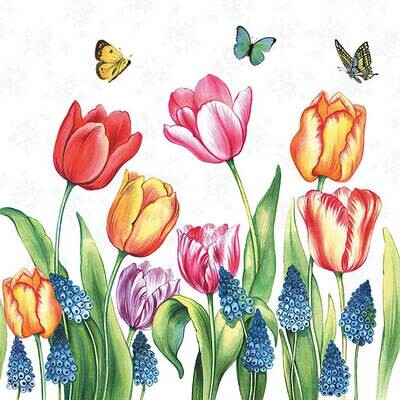 Decoupage Paper Napkins - Butterflies - Tulips & Muscari (1 Sheet)