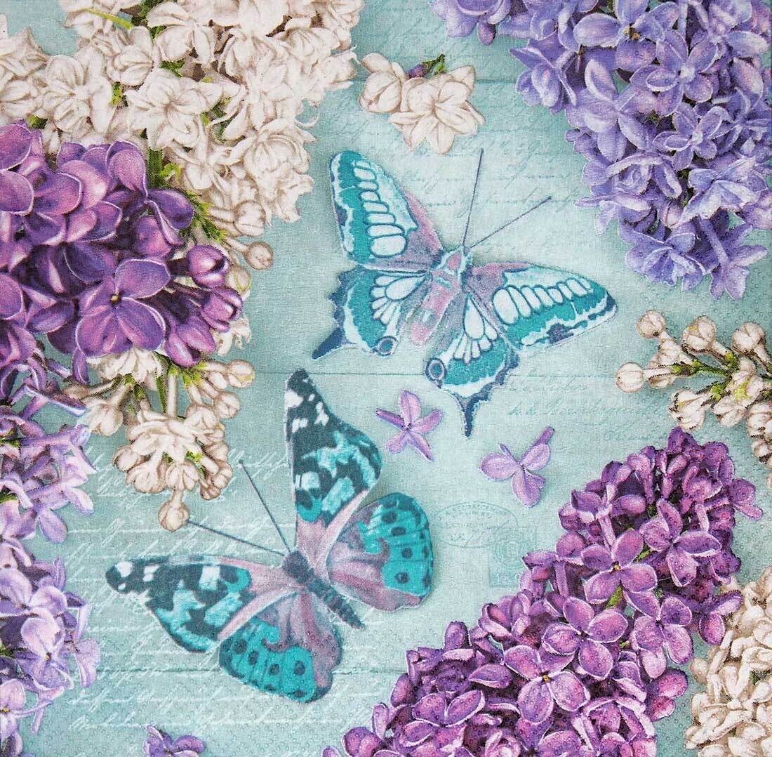 Decoupage Paper Napkins - Butterflies - Lilac Collage with Butterflies (1 Sheet)