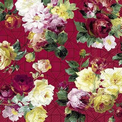 Decoupage Paper Napkins - Floral - Vintage Rose Red (1 Sheet)
