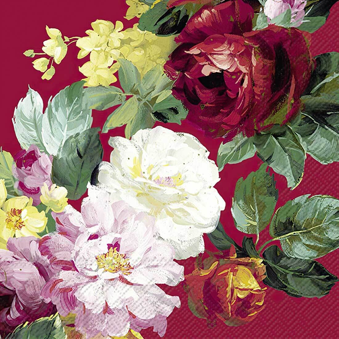 Decoupage Paper Napkins - Floral - Vintage Big Rose Red (1 Sheet)