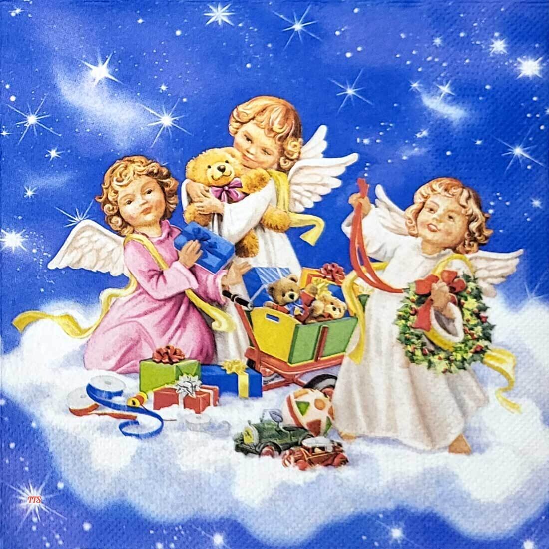 Decoupage Paper Napkins - Christmas/Xmas - Angels With Toys (1 Sheet)