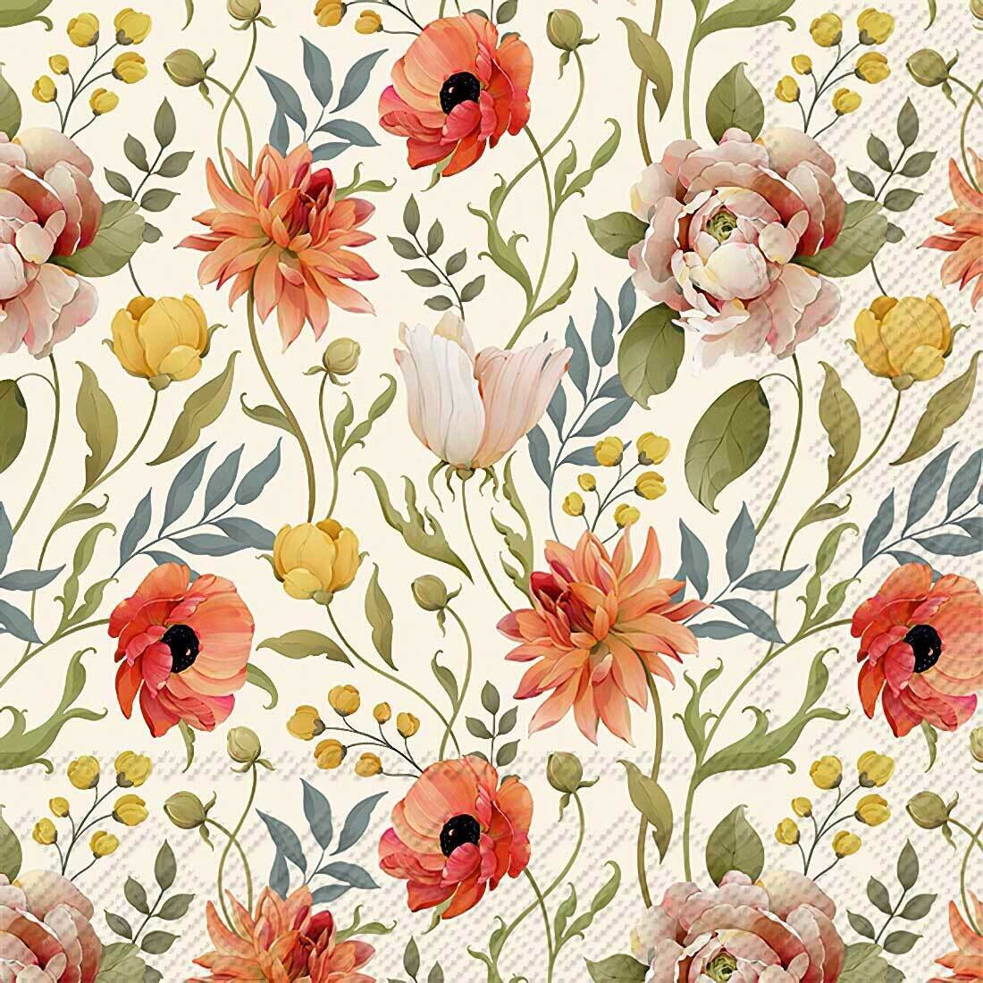 Decoupage Paper Napkins - Floral - Flower Story Cream (1 Sheet)